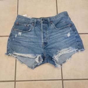 Levi's Denim Blue Distressed Women Shorts